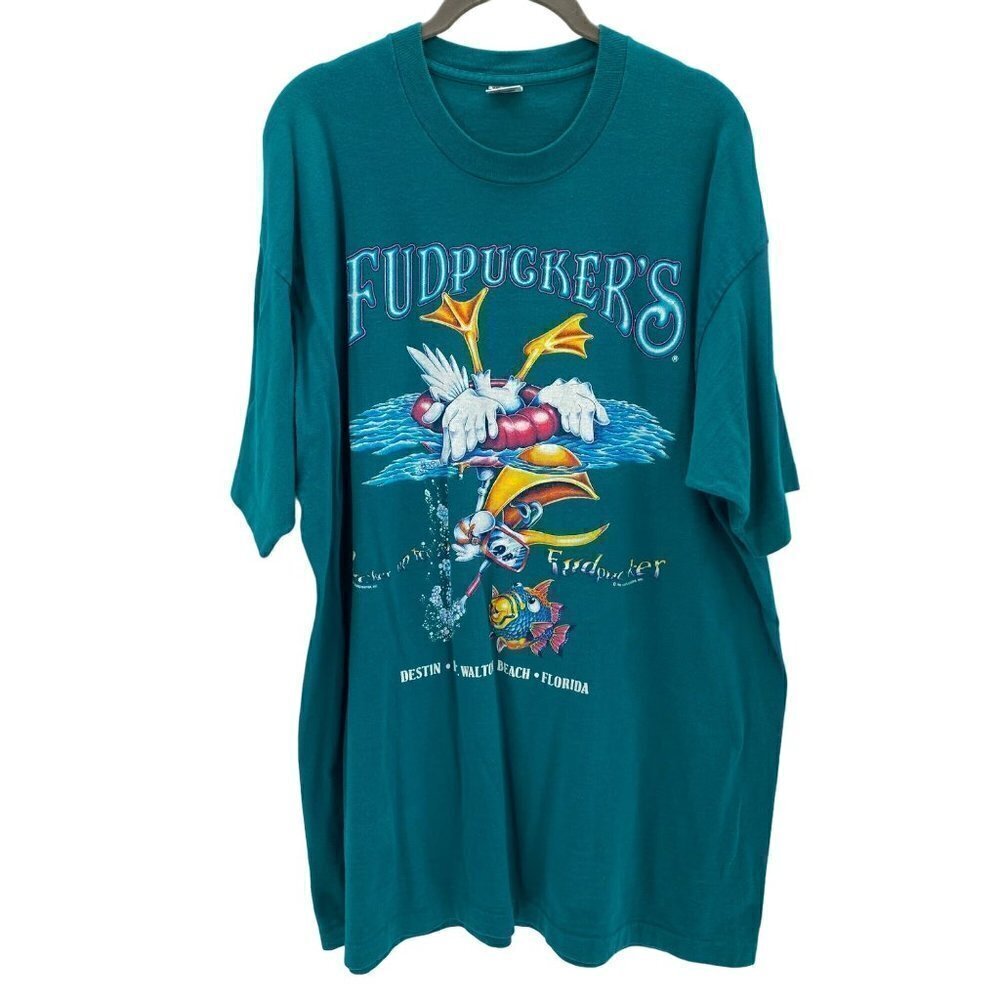 1995 Fruit of the Loom Vintage Fudpucker's Green T-Shirt Men's Size XXL